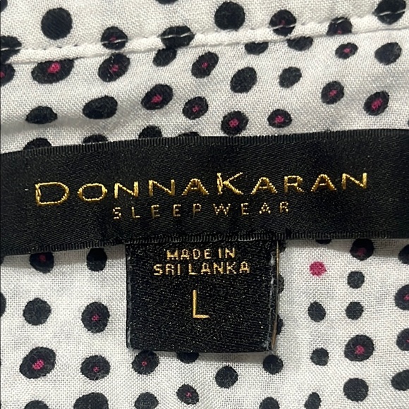 Donna Karan Black WHITE and Pink Polka Dot Sleepwear  COTTAGE CORE WOMENS SIZE L - Picture 3 of 10
